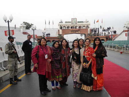 At the Wagha Border crossing the Red line between India and Pakistan with an Indian Trade Mission accompanying Mr. Anand Sharma, Honourable Commerce & Industry and Textile Misnister (CITM) of India with Some of the other members of the Delegation.