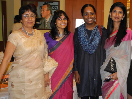 L-R  Neena Malhotra, Artist Mithu Sen and Kavitha Vardaraj - President, FICCI-FLO