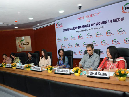 L-R: Ms. Shobha Menon-Sr. Assistant Editor- Fortune India ,Ms Sonia Singh-Editorial Director- NDTV,Ms. Kavitha Varadaraj- President FICCI-FLO,Mr. Anshul Chaturvedi- Senior Editor- Delhi Times & Editor of the Times of India's Supplements in North India and Ms. Sonal Kalra-Editor HT City, Hindustan Times.